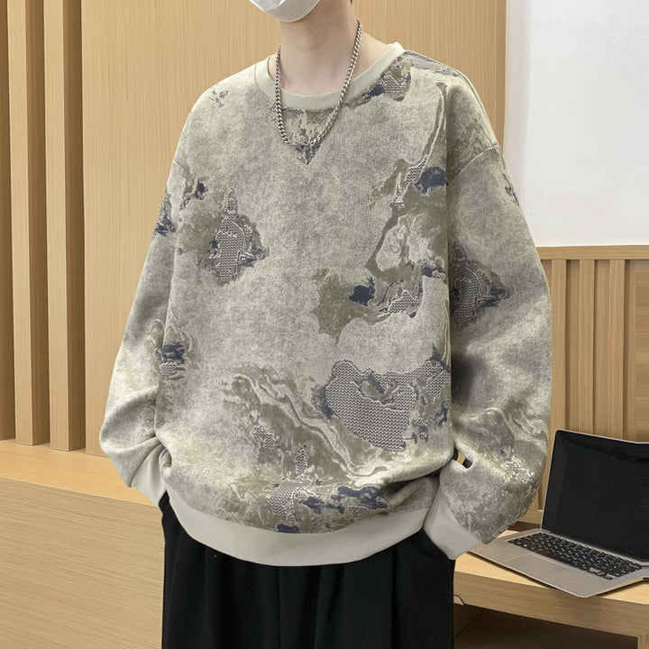 Herren Oversize-Sweatshirt mit abstraktem Marmor-Print und schwerer Baumwollmischung Echoarchiv