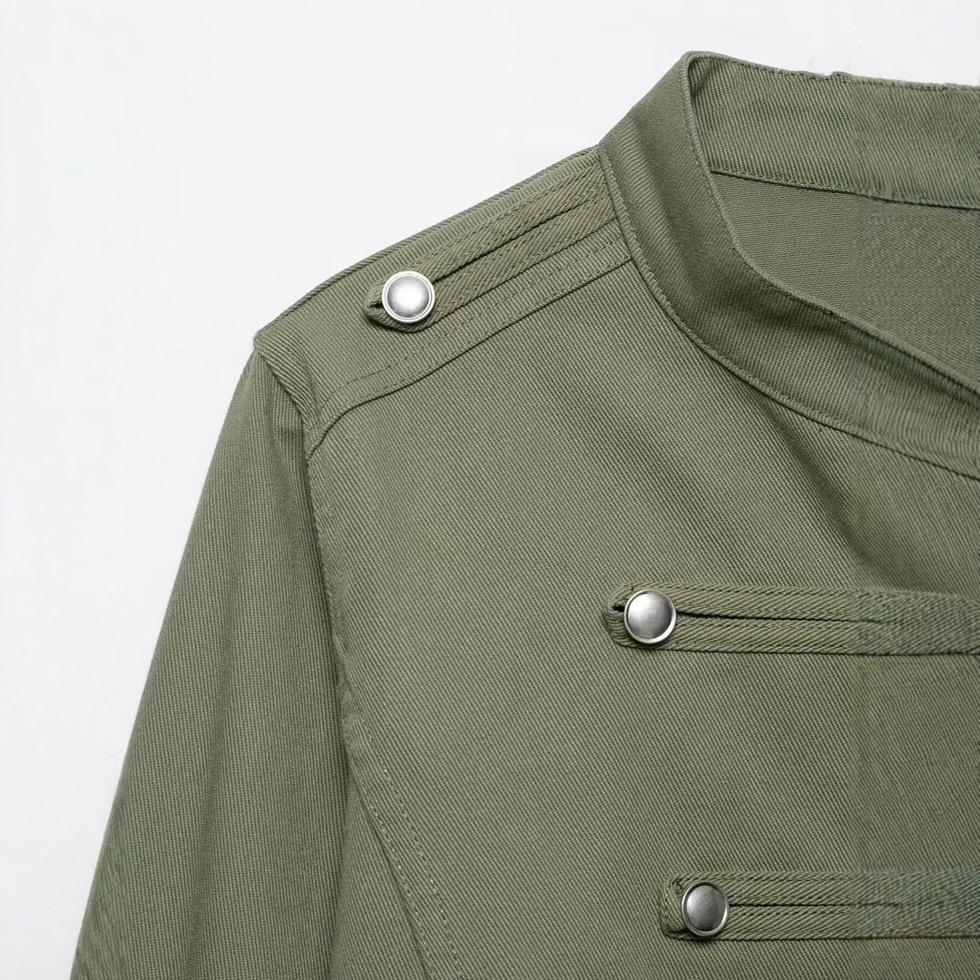 Damen Cropped Offiziersjacke im Military‑Look mit Stehkragen und dekorativen Druckknopfleisten Echo Archiv