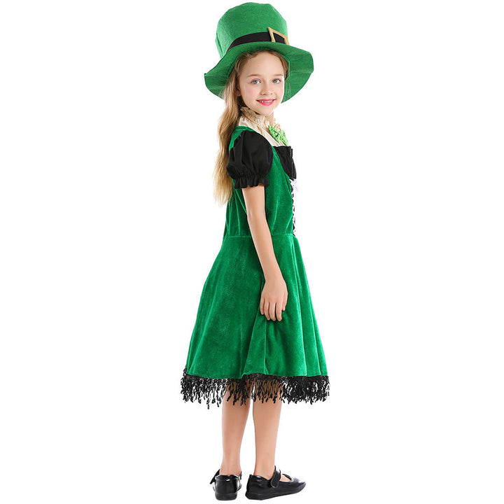 Mädchen Leprechaun Kostüm mit grünem Hut und Fransen Echo Archiv