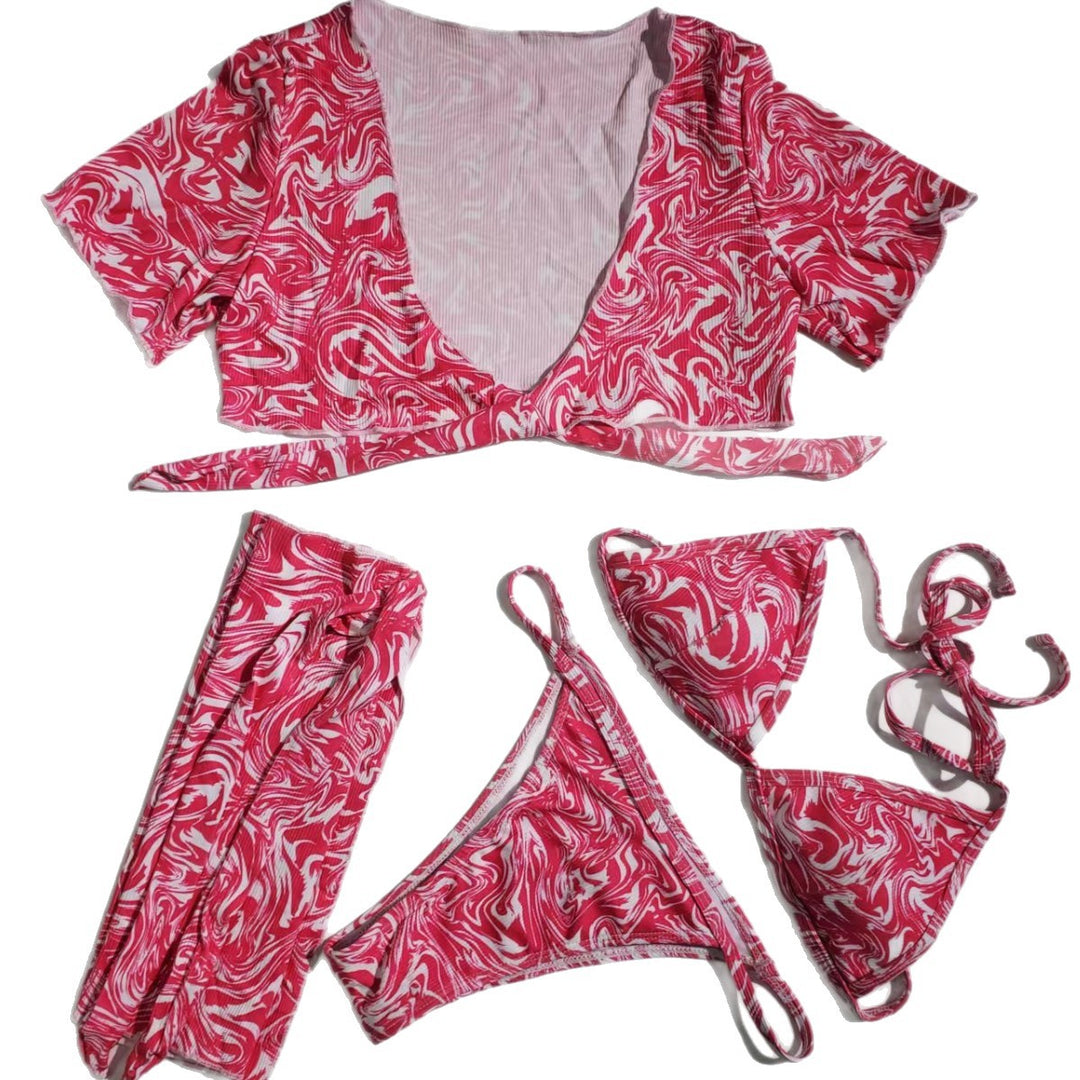 Damen Bikini-Set mit kurzen Ärmeln und verspieltem Knotendesign Echo Archiv