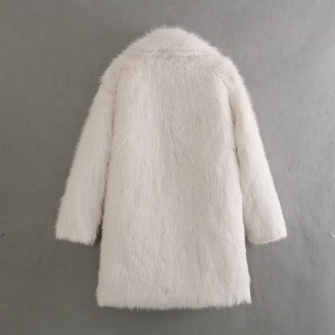 Damen nan luxuriöser Kunstfellmantel mit Schalkragen, mittellanger Silhouette und verdeckten Eingrifftaschen Echo Archiv