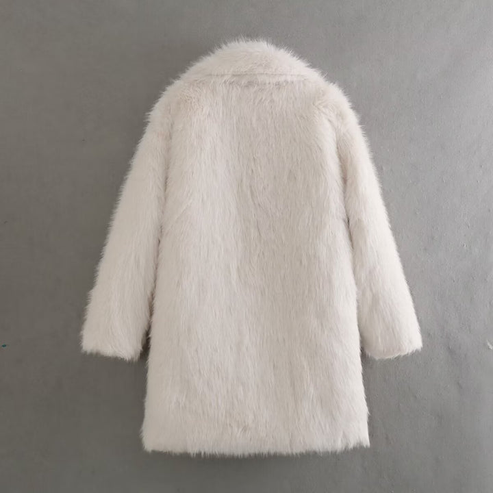 Damen nan luxuriöser Kunstfellmantel mit Schalkragen, mittellanger Silhouette und verdeckten Eingrifftaschen Echo Archiv