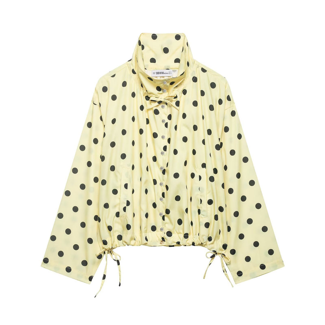 Damen Leichte Oversize-Polka-Dot Windjacke mit Stehkragen, Knopfleiste und Kordelzug Echo Archiv