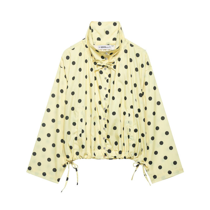 Damen Leichte Oversize-Polka-Dot Windjacke mit Stehkragen, Knopfleiste und Kordelzug Echo Archiv