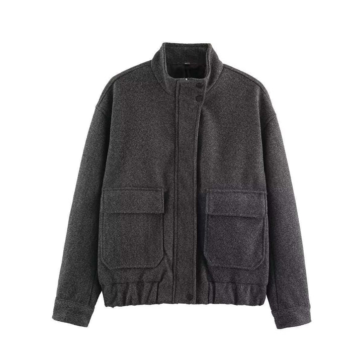 Damen Kurzblouson aus Wollmix im Utility‑Look mit Stehkragen, Klappentaschen und elastischem Saum Echo Archiv