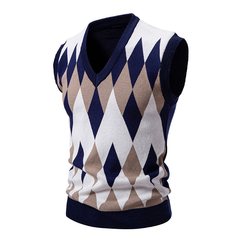 Herren ärmelloser Strickpullover im eleganten Diamantmuster Echoarchiv