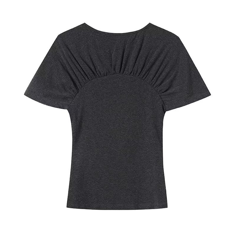 Damen lässiges Kurzarm-T-Shirt mit Raffung und grafischem Druck Echo Archiv