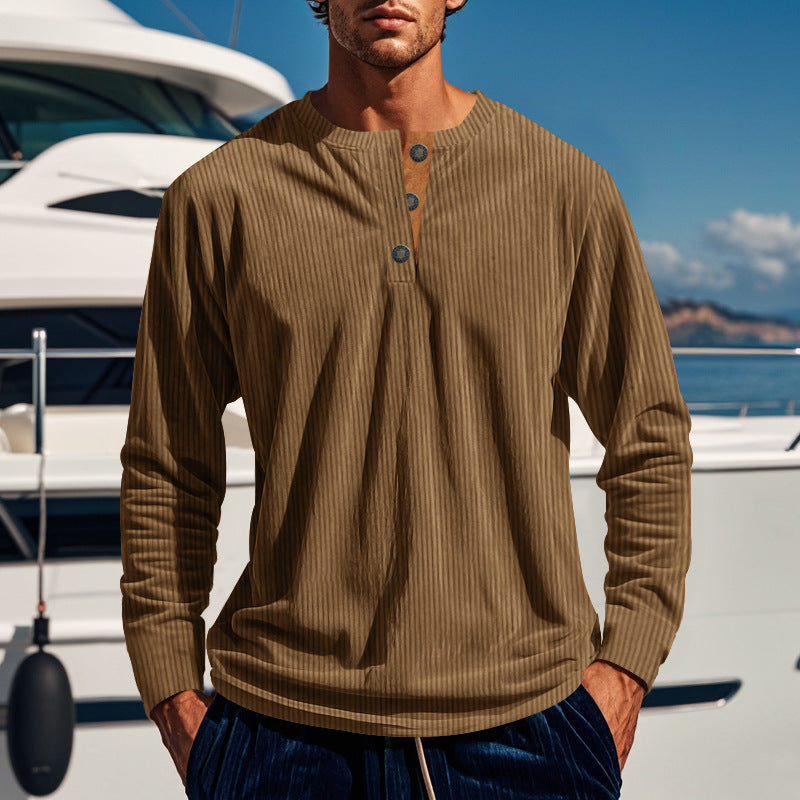 Herren Langarm-Henleyshirt aus leichtem Rippstoff mit Knopfleiste Echoarchiv