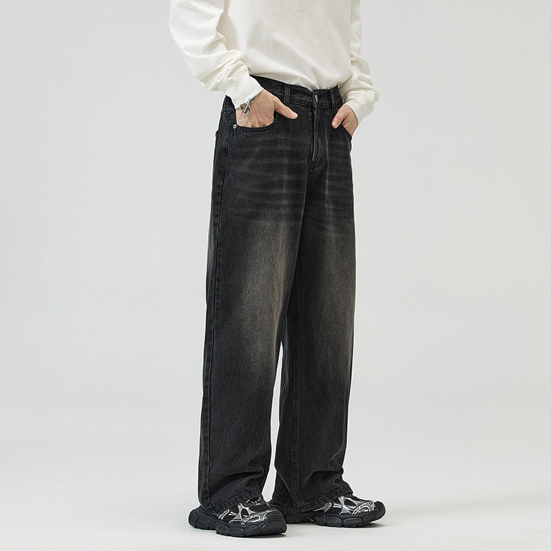 Herren Weite Relaxed-Jeans mit hohem Bund Used-Waschung und geradem Bein Echo Archiv