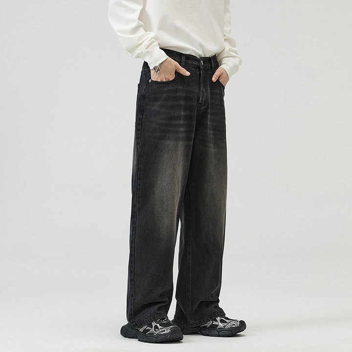 Herren Weite Relaxed-Jeans mit hohem Bund Used-Waschung und geradem Bein Echo Archiv