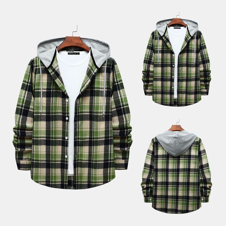 Herren Karierte Hemdjacke mit Kapuze und bequemer Passform Echoarchiv