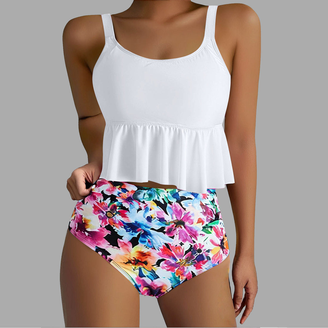 Damen Tankini-Set mit fließendem Oberteil und hoher Taille – Maréssa