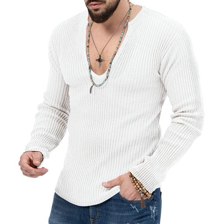 Herren V-Ausschnitt-Ripp-Pullover mit strukturiertem Design Echoarchiv