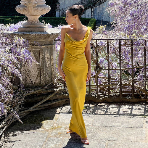 Damen Maxikleid mit schickem Wasserfallausschnitt und fließendem Satin-Stoff Echo Archiv