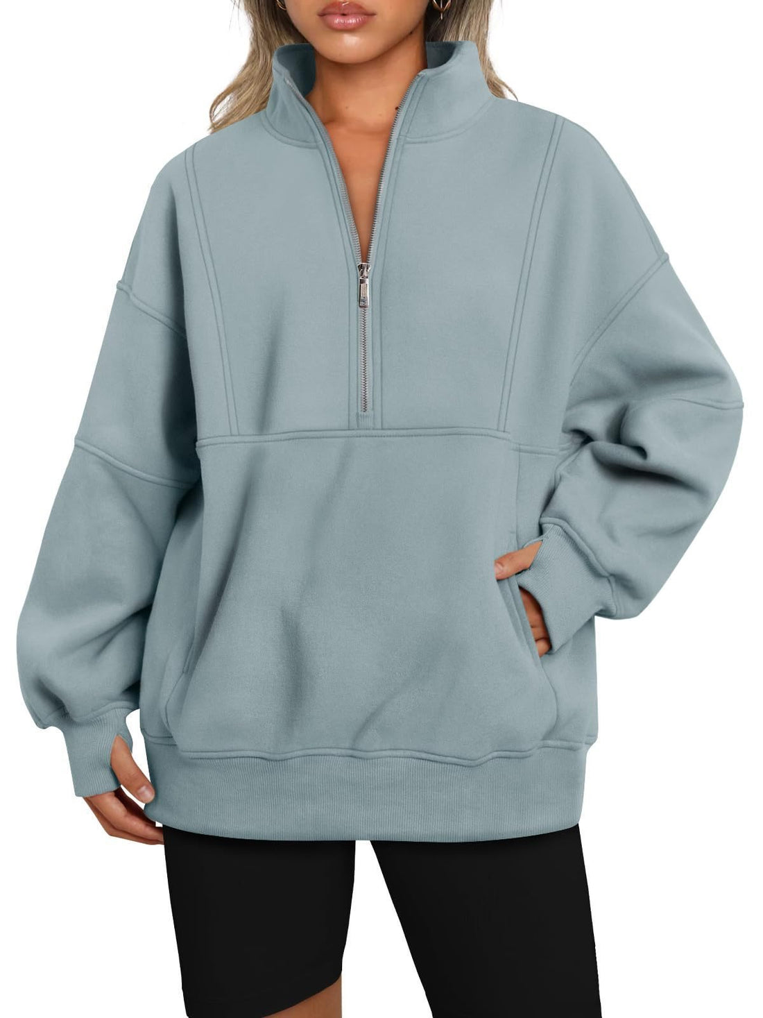Damen Oversize-Sweatshirt mit halbem Reißverschluss, Stehkragen und Kängurutasche Echo Archiv