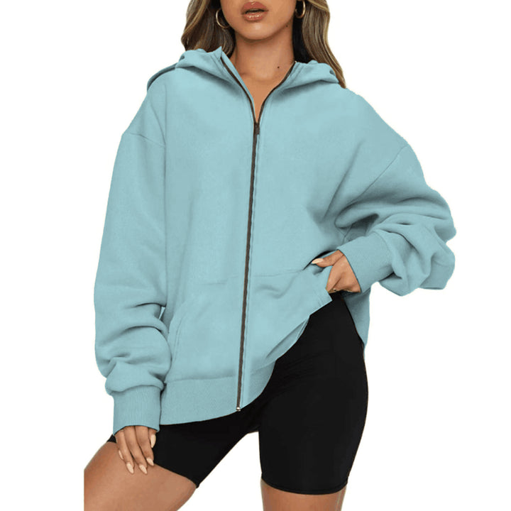 Damen nan leichte Zip-Kapuzenjacke im Relaxed-Fit mit Kängurutasche und gerippten Bündchen Echo Archiv