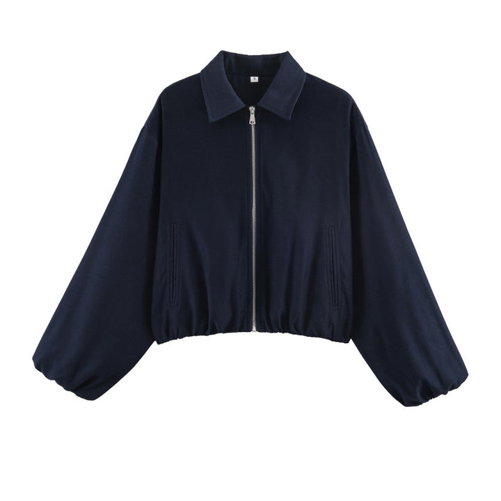 Damen Gepunktete Cropped-Bomberjacke im Retro-Look mit Hemdkragen und elastischem Saum Echo Archiv