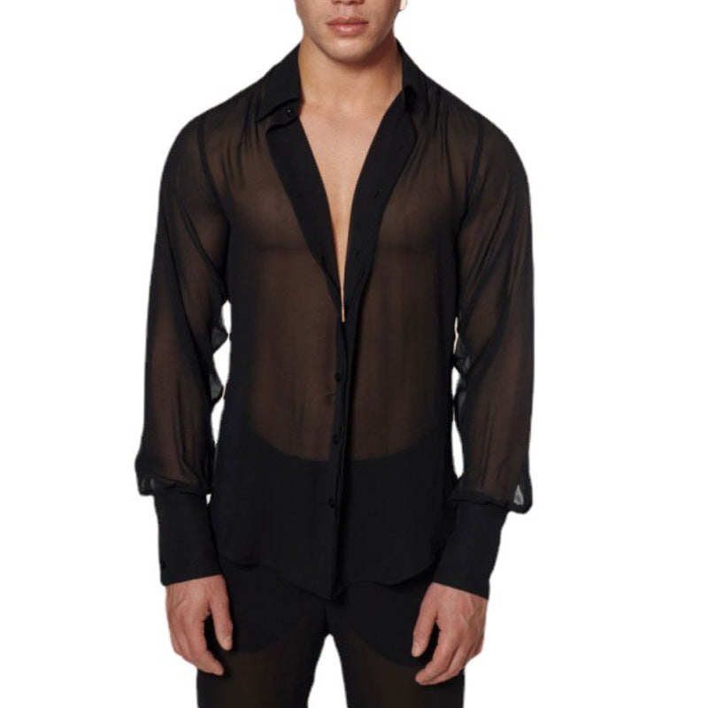 Damen nan semi-transparente Langarm-Chiffonbluse mit Hemdkragen und breiten Manschetten Echo Archiv