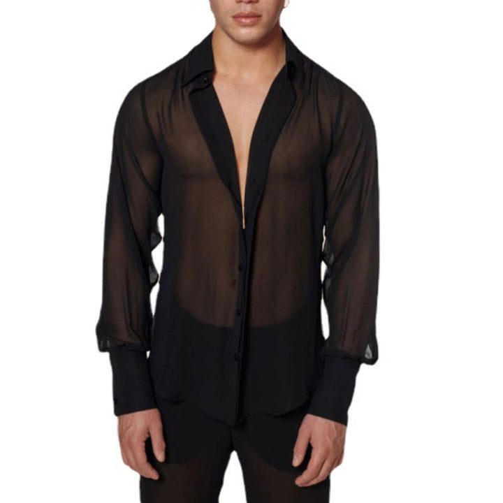 Damen nan semi-transparente Langarm-Chiffonbluse mit Hemdkragen und breiten Manschetten Echo Archiv