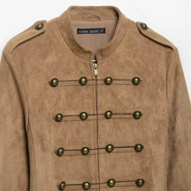Damen Kurzjacke aus Velourslederoptik im Offiziersstil mit dekorativer Knopfleiste Echo Archiv