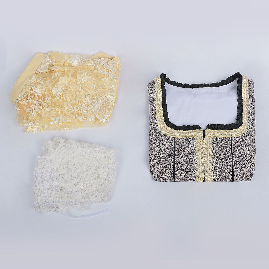 Damen nan Bouclé Top mit quadratischem Ausschnitt Goldborte und Rüschenkante Echo Archiv