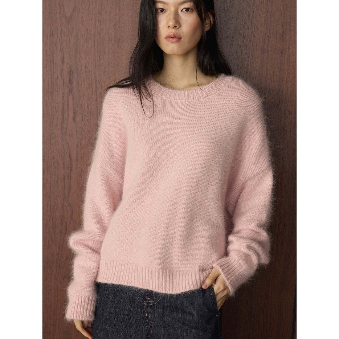 Damen Grobflauschiger Rundhals-Pullover aus Mohair‑Optik mit kastiger Silhouette Echoarchiv
