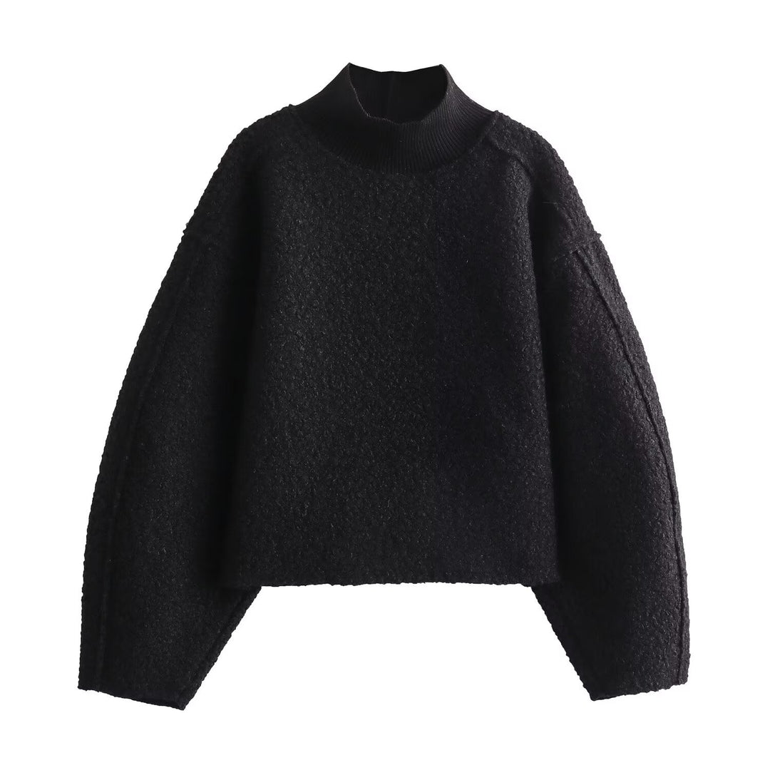 Damen Oversize Cropped Pullover mit Stehkragen und Ballonärmeln Echo Archiv
