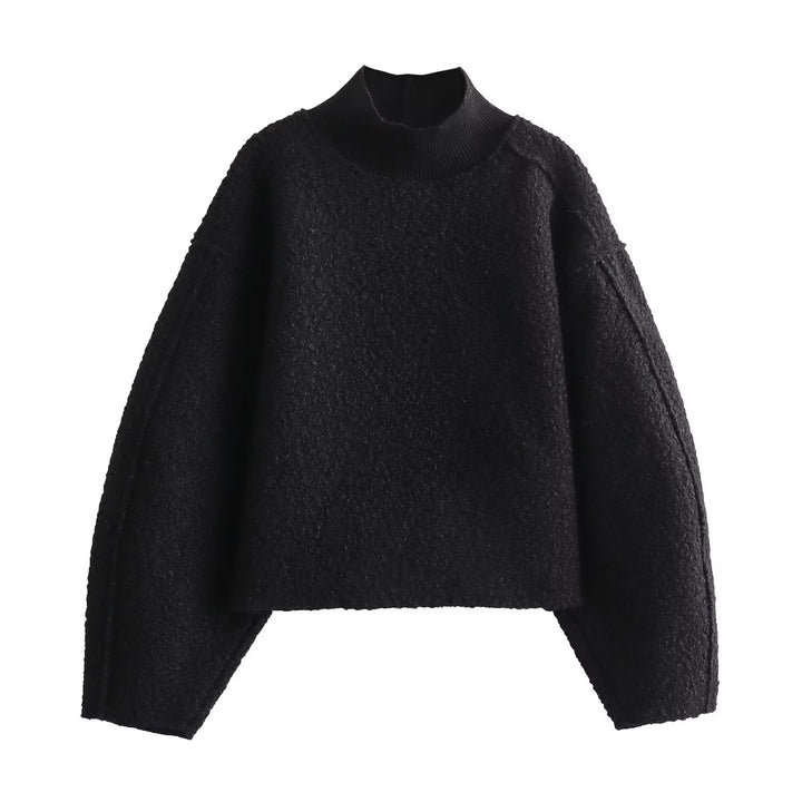 Damen Oversize Cropped Pullover mit Stehkragen und Ballonärmeln Echo Archiv