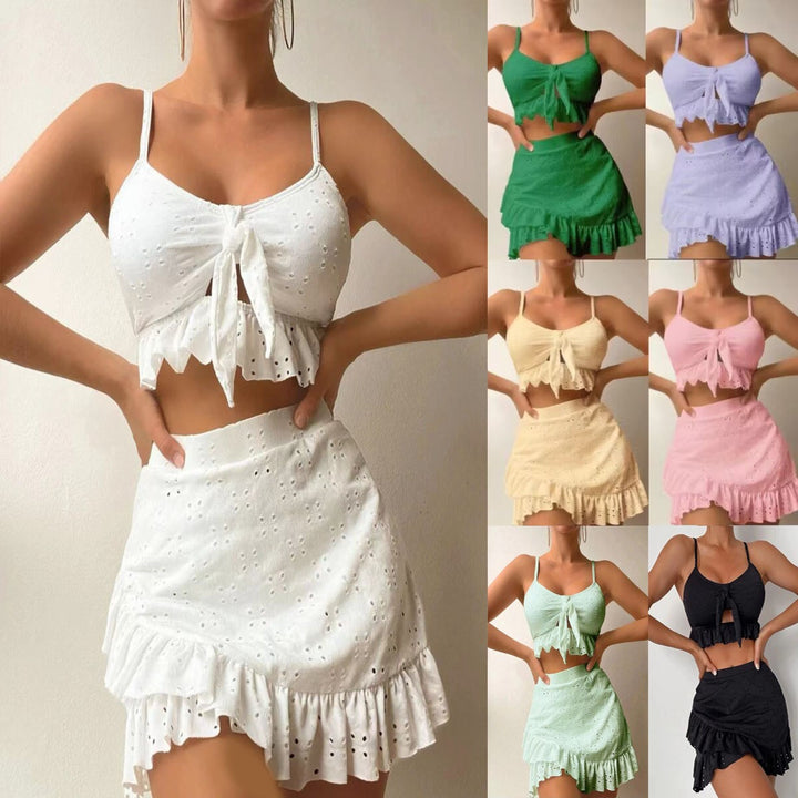 Damen verspieltes Crop-Top und Rüschensrock-Set Echo Archiv
