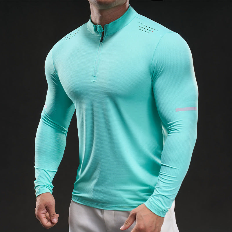 Herren Kompressions-Trainingsshirt mit kurzem Reißverschluss und atmungsaktiver Mesh‑Struktur Echoarchiv