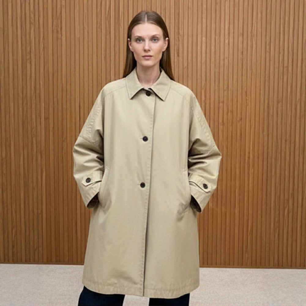 Damen Oversize Baumwoll-Mix Trenchcoat mit mittellangem, geradem Schnitt Echoarchiv