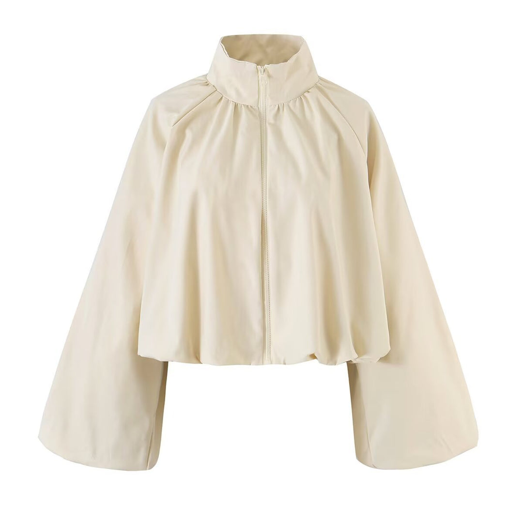 Damen Kurzes Cape‑Blouson mit Stehkragen, weiten Trompetenärmeln und Reißverschluss Echo Archiv