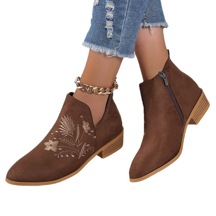 Damen Gestickte Ankle-Boots mit V-Cut und seitlichem Reißverschluss Echoarchiv