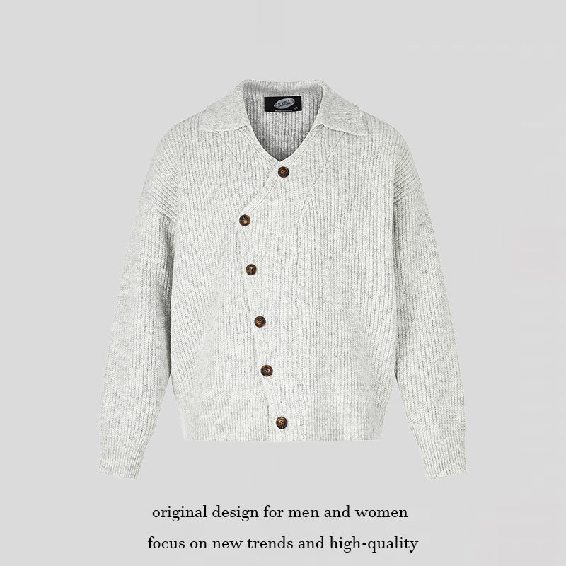 Damen Oversize Strickjacke mit asymmetrischer Knopfleiste und Hemdkragen Echoarchiv