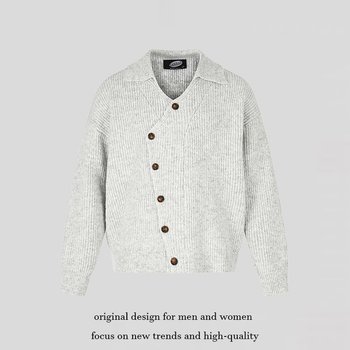 Damen Oversize Strickjacke mit asymmetrischer Knopfleiste und Hemdkragen Echoarchiv