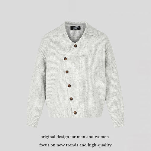 Damen Oversize Strickjacke mit asymmetrischer Knopfleiste und Hemdkragen Echoarchiv