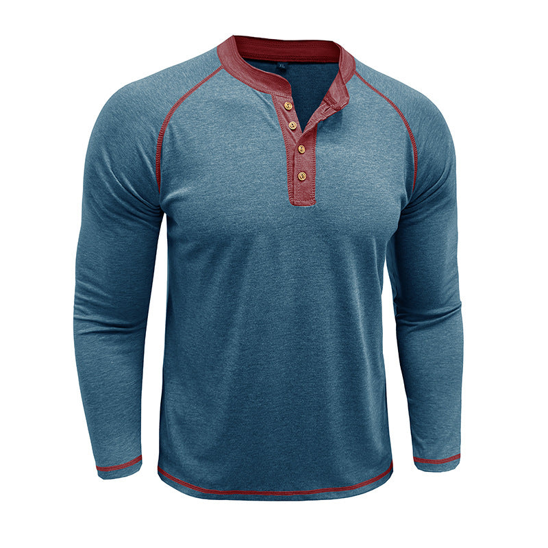 Herren Langarm-Henley-Shirt mit modernem Knopfdesign und Kontrastnähten Echoarchiv