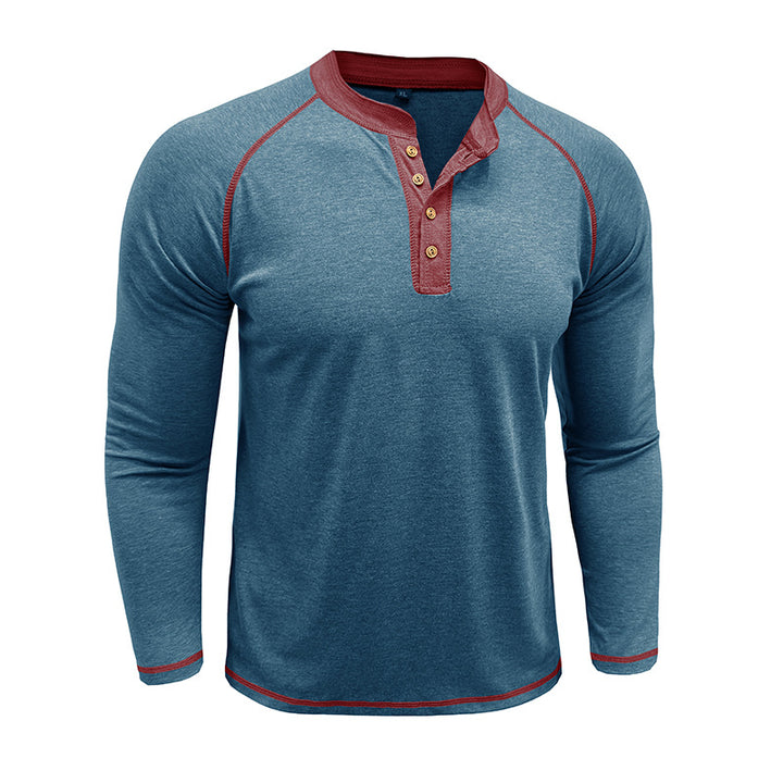 Herren Langarm-Henley-Shirt mit modernem Knopfdesign und Kontrastnähten Echoarchiv