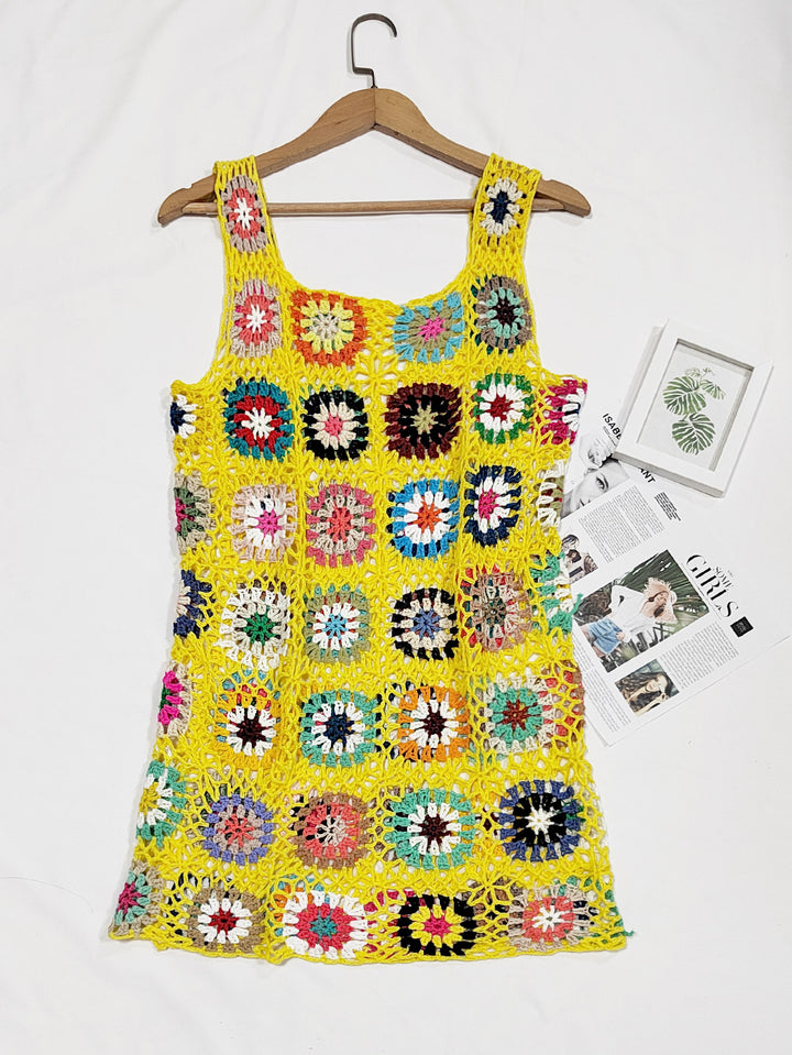 Damen luftiges Häkelkleid mit buntem Granny-Quadrat-Muster Echo Archiv