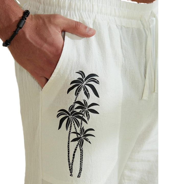 Herren Bequeme Leinenhose mit praktischem Kordelzug und Palmendruck Echoarchiv