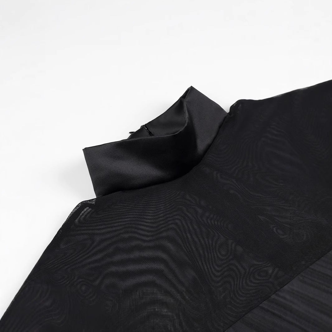 Damen Kurzabendkleid mit Stehkragen, transparenten Mesh-Ärmeln und Korsagen-Optik Echo Archiv