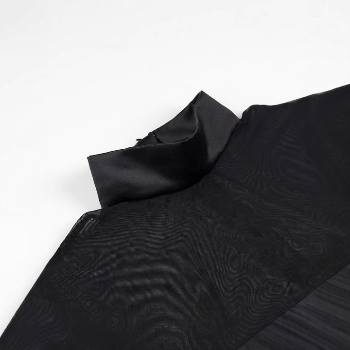 Damen Kurzabendkleid mit Stehkragen, transparenten Mesh-Ärmeln und Korsagen-Optik Echo Archiv