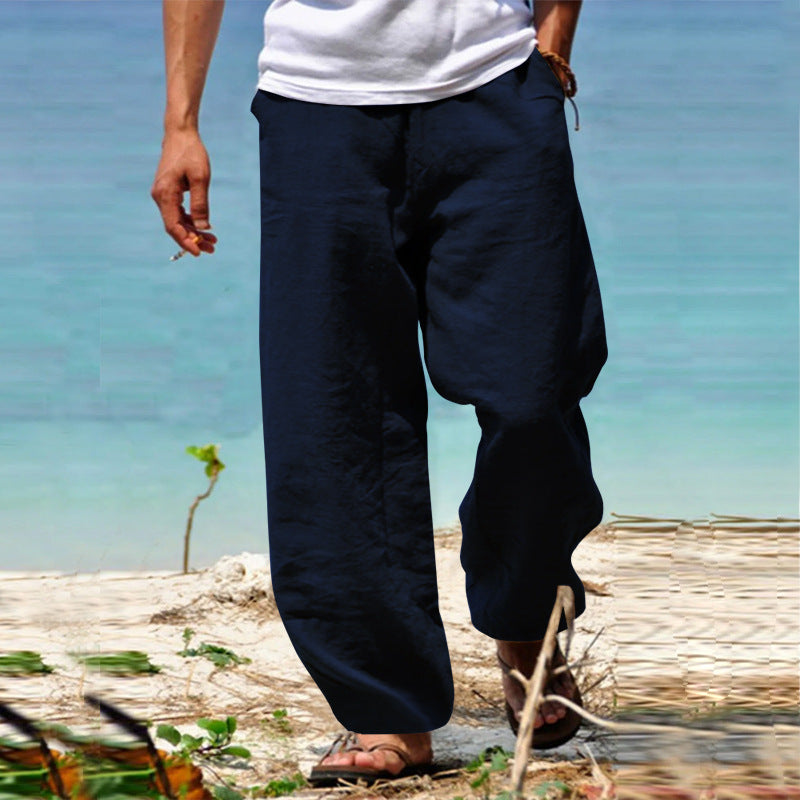 Herren nan lässige Strandhose im Palazzoschnitt aus atmungsaktivem Leinen-Baumwollmix mit Komfortbund Echoarchiv