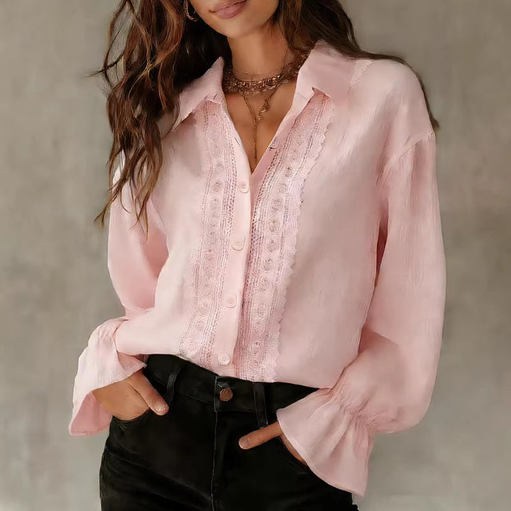 Damen elegante Bluse mit Spitzendetails und Ballonärmeln Echo Archiv