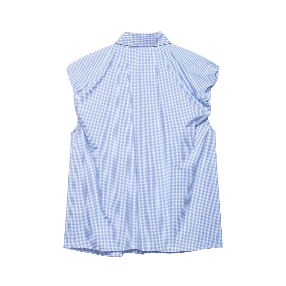 Damen Ärmellose Hemdbluse mit vertikalem Streifenmuster und durchgehender Knopfleiste Echoarchiv