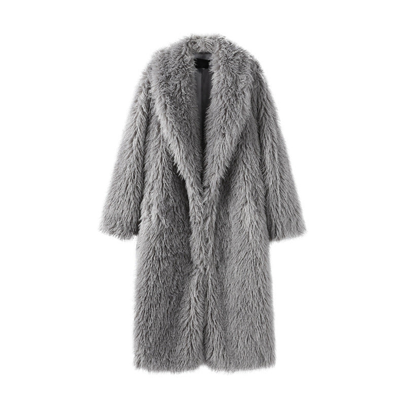 Damen Maxilanger Kunstpelzmantel mit langflorigem Hochflor und Oversize-Silhouette Echo Archiv