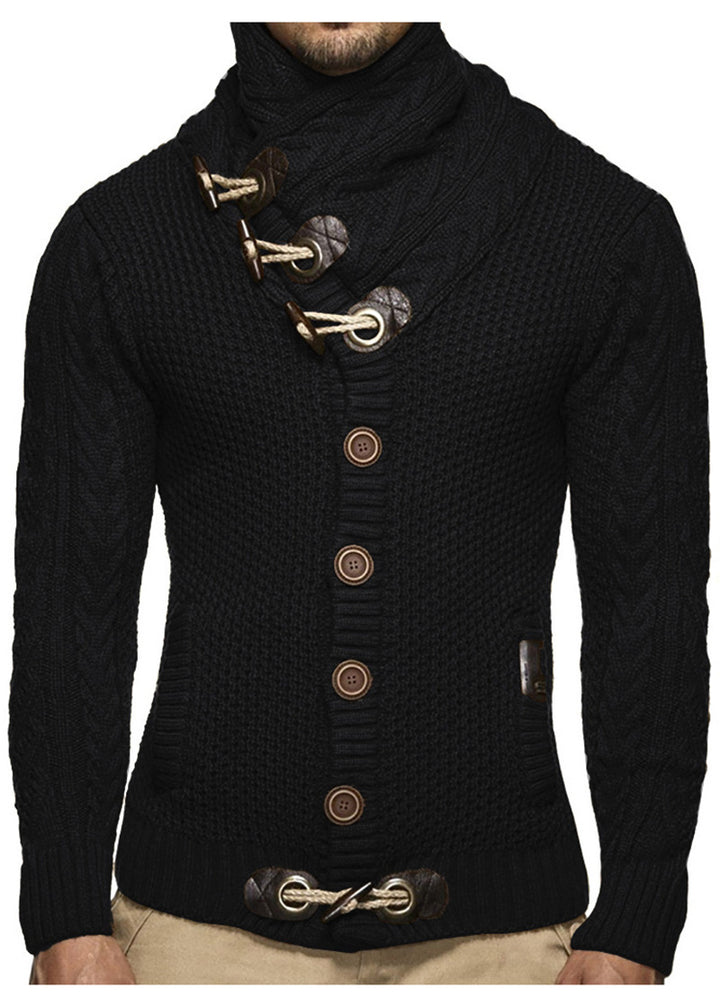 Herren Strickjacke mit asymmetrischem Kragen und einzigartigem Knopfdesign Echoarchiv