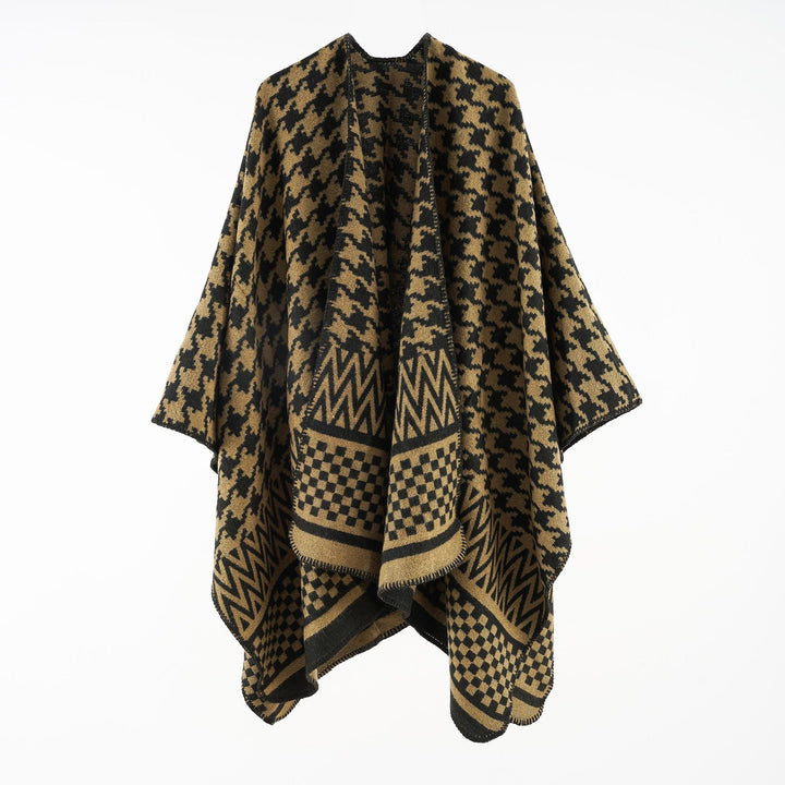 Damen Jacquard-Capeponcho mit Hahnentritt- und Geometriemuster Echo Archiv