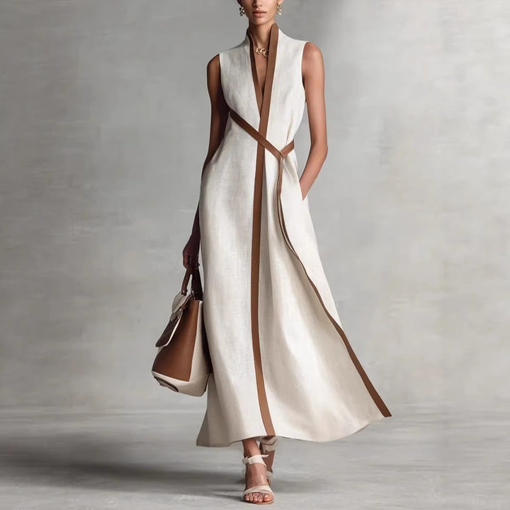 Damen elegantes Maxikleid mit Taillenschnitt und schmalem Gürtel Echo Archiv