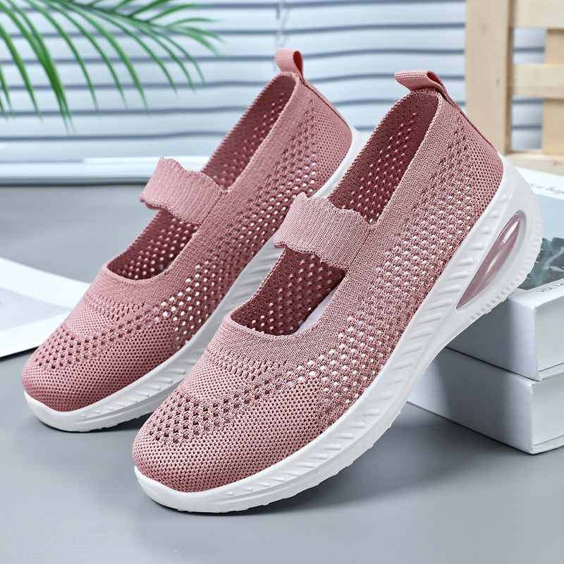 Damen nan gestrickter Mary-Jane Komfort-Sneaker mit elastischem Riemen und sichtbarer Luftkissen-Zwischensohle Echo Archiv